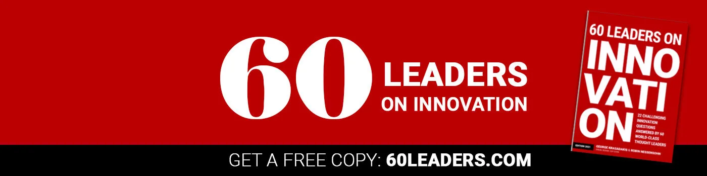 60 Leaders on Innovation banner with the eBook cover and the words Get a free copy
