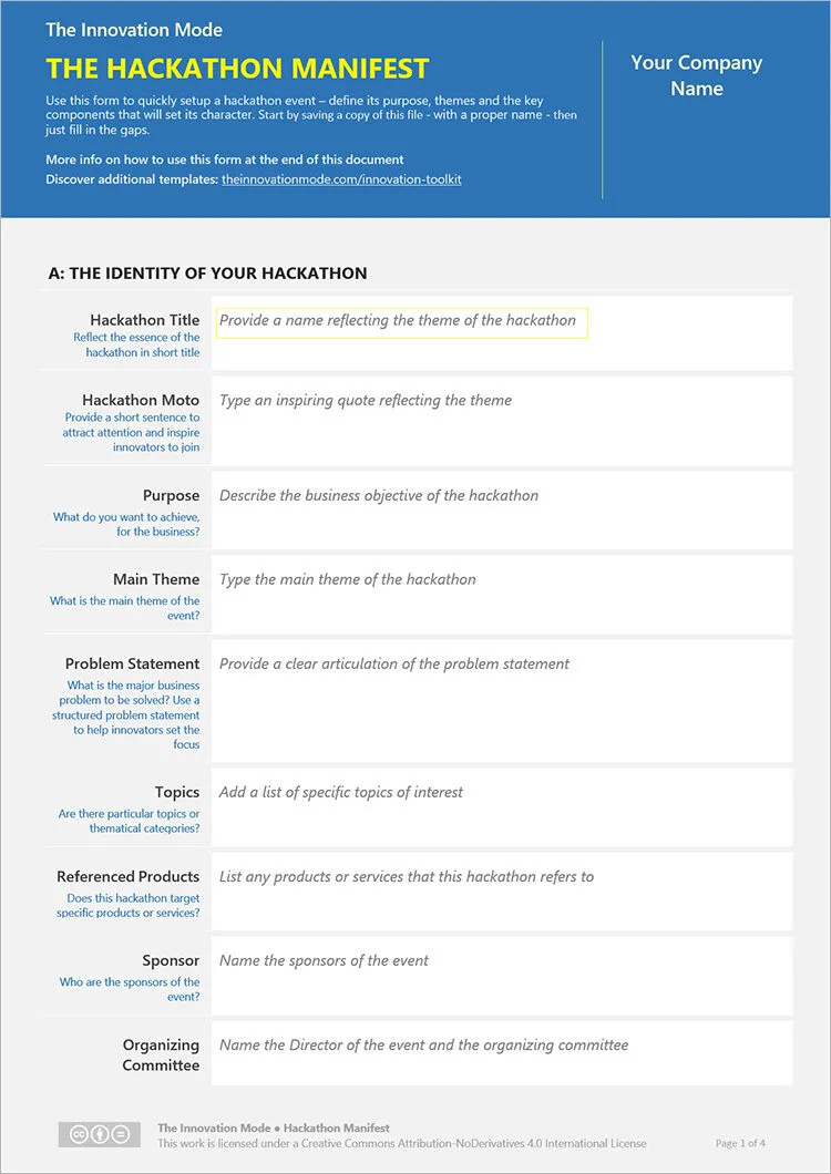 The hackathon manifest - definition guide