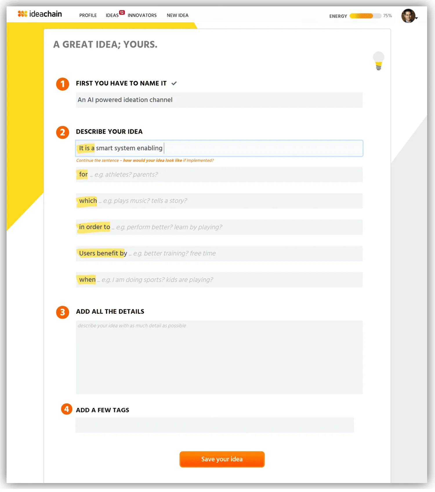 Ideachain — The Idea Editor — shaping the ‘AI Powered ideation channel’ idea