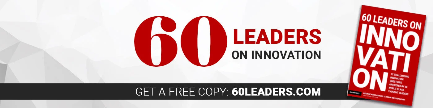 60 Leaders on Innovation banner with the eBook cover and the words Get a free copy