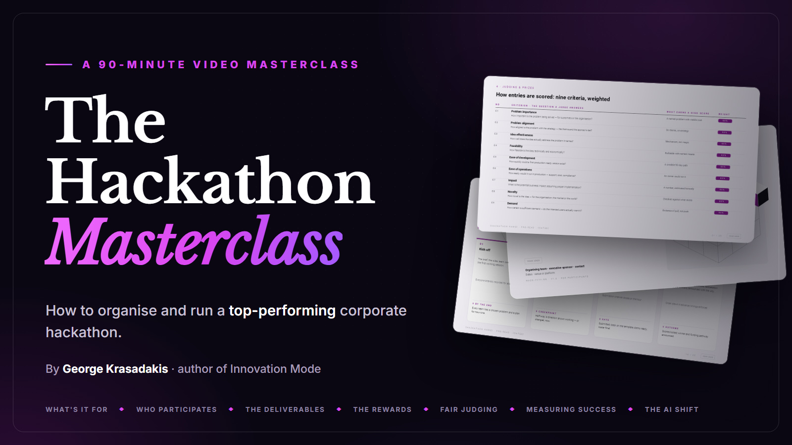 The Hackathon Masterclass: a 90-minute video by George Krasadakis on organising and running a top-performing corporate hackathon
