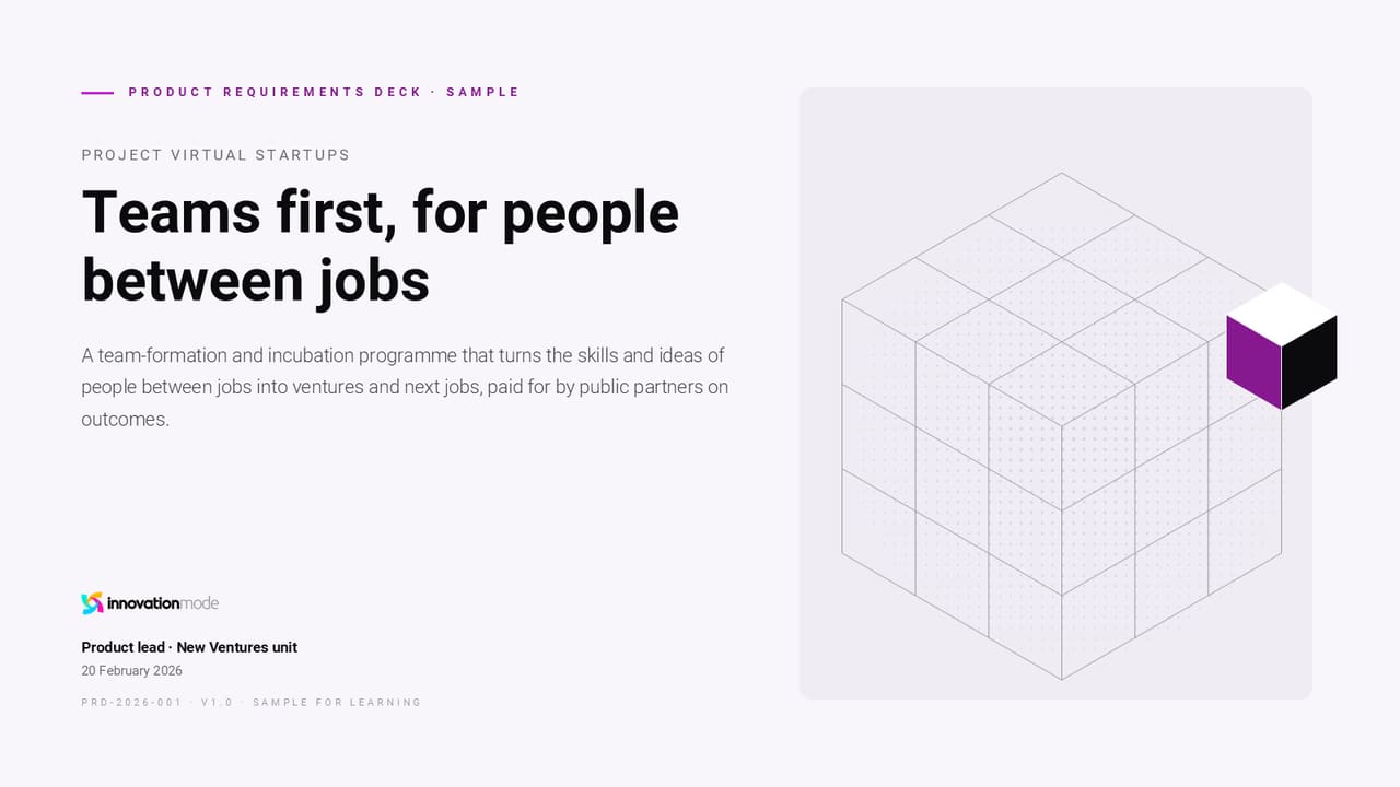 Worked example, slide 1: the cover, Teams first, for people between jobs
